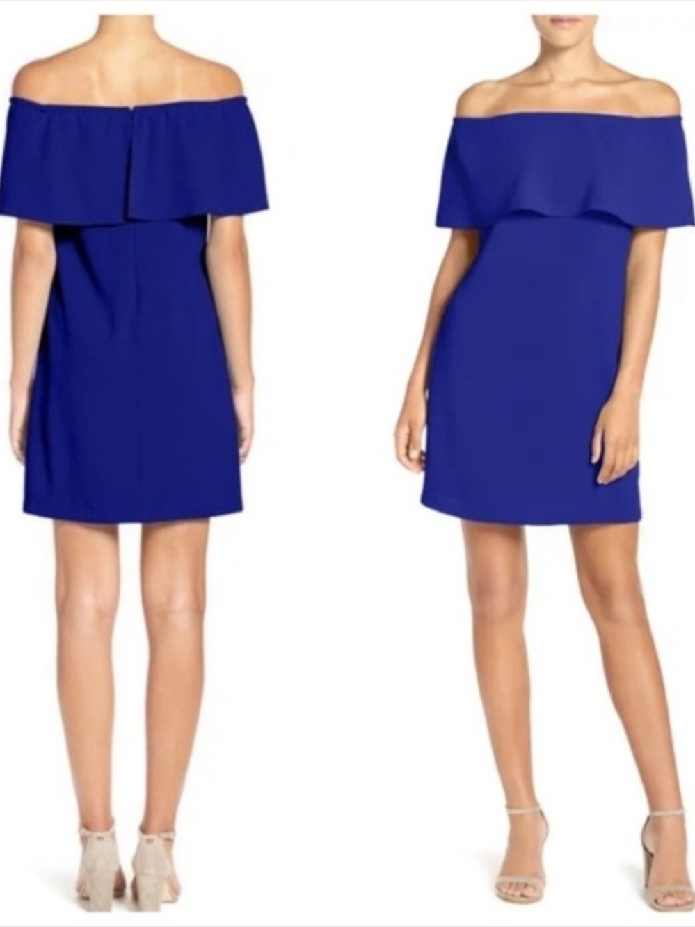 Charles Henry Off-Shoulder Cobalt Blue Shift Dress